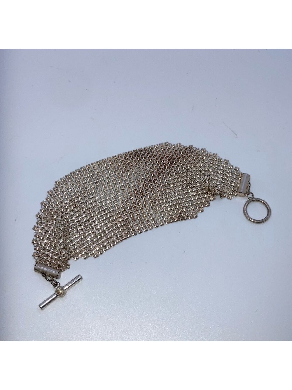 Vtg Retro Glo-Mesh Style Retro Shiny Reflective Mesh Bracelet Toggle Clasp 8” - Picture 2 of 7